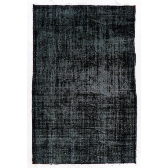 Black Color OVERDYED Distressed Vintage Turkish Rug