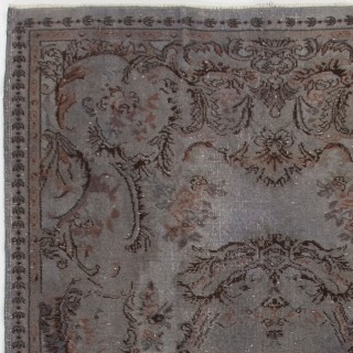Gray Color Overdyed Handmade Vintage Turkish Rug with Medallion Design