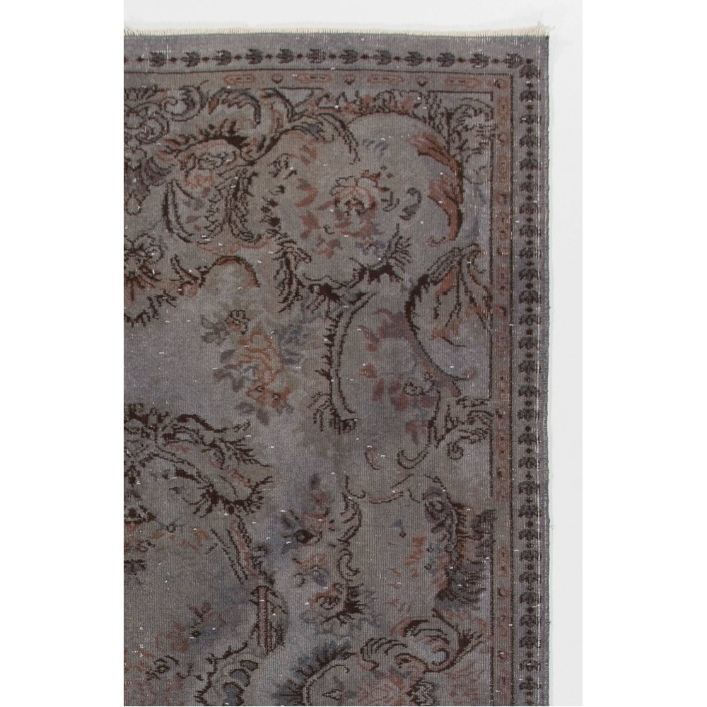 Gray Color Overdyed Handmade Vintage Turkish Rug with Medallion Design