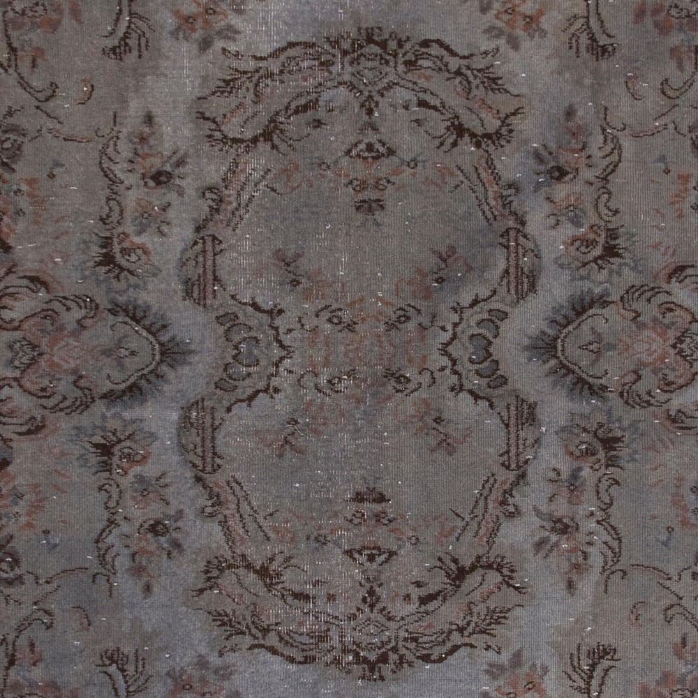 Gray Color Overdyed Handmade Vintage Turkish Rug with Medallion Design