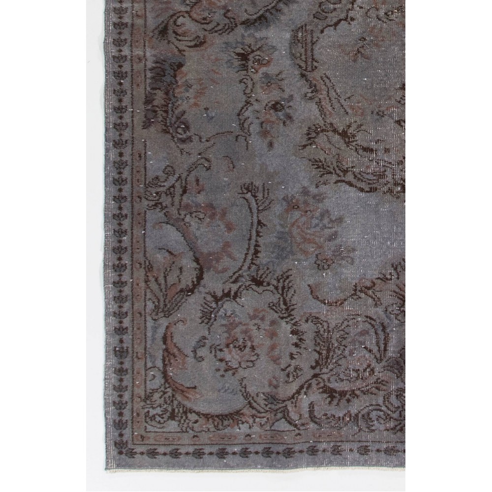 Gray Color Overdyed Handmade Vintage Turkish Rug with Medallion Design