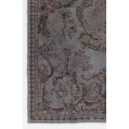 Gray Color OVERDYED Handmade Vintage Turkish Rug with Medallion Design