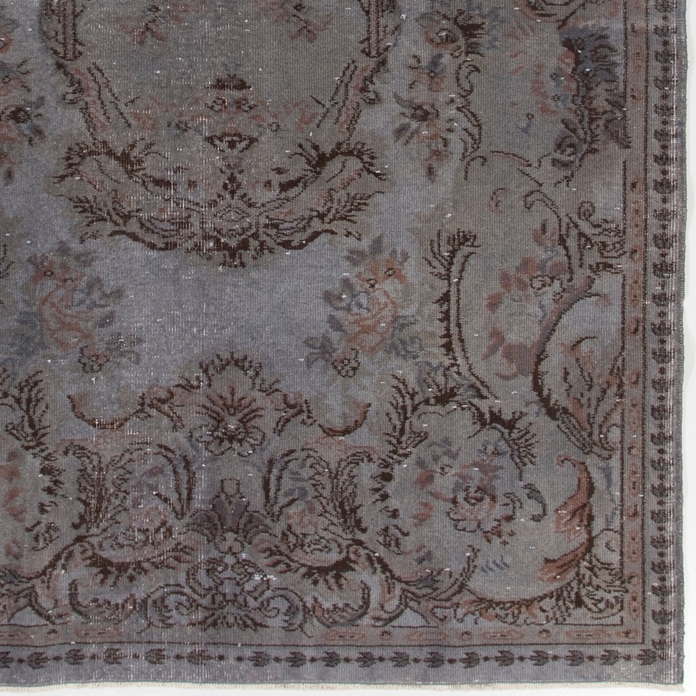 Gray Color Overdyed Handmade Vintage Turkish Rug with Medallion Design