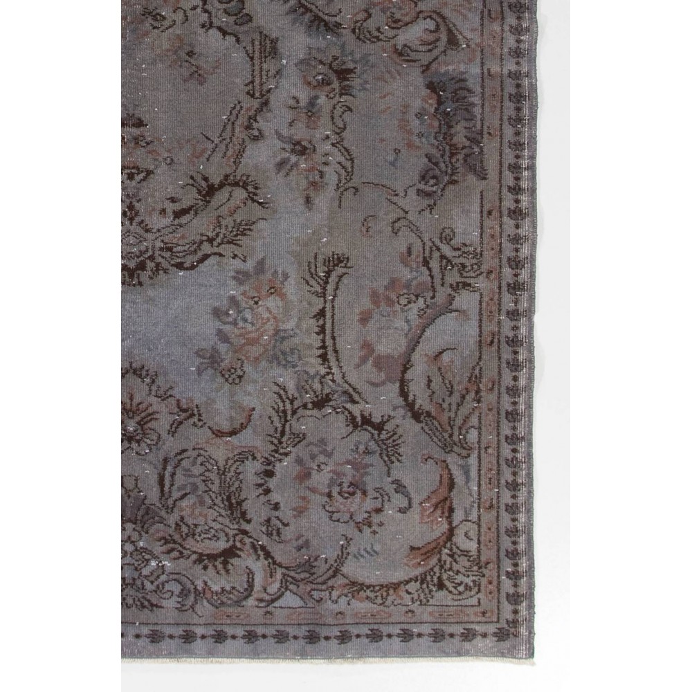 Gray Color Overdyed Handmade Vintage Turkish Rug with Medallion Design
