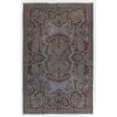 Gray Color Overdyed Handmade Vintage Turkish Rug with Medallion Design