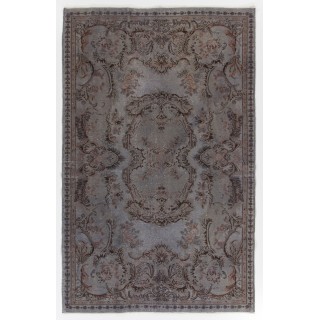 Gray Color Overdyed Handmade Vintage Turkish Rug with Medallion Design