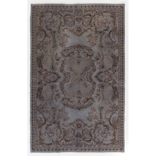Gray Color OVERDYED Handmade Vintage Turkish Rug with Medallion Design Gray Color OVERDYED Handmade Vintage Turkish Rug with Medallion Design