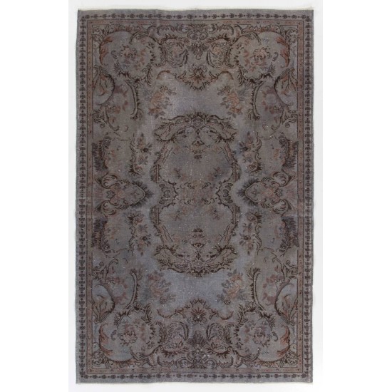 Gray Color OVERDYED Handmade Vintage Turkish Rug with Medallion Design