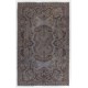 Gray Color Overdyed Handmade Vintage Turkish Rug with Medallion Design