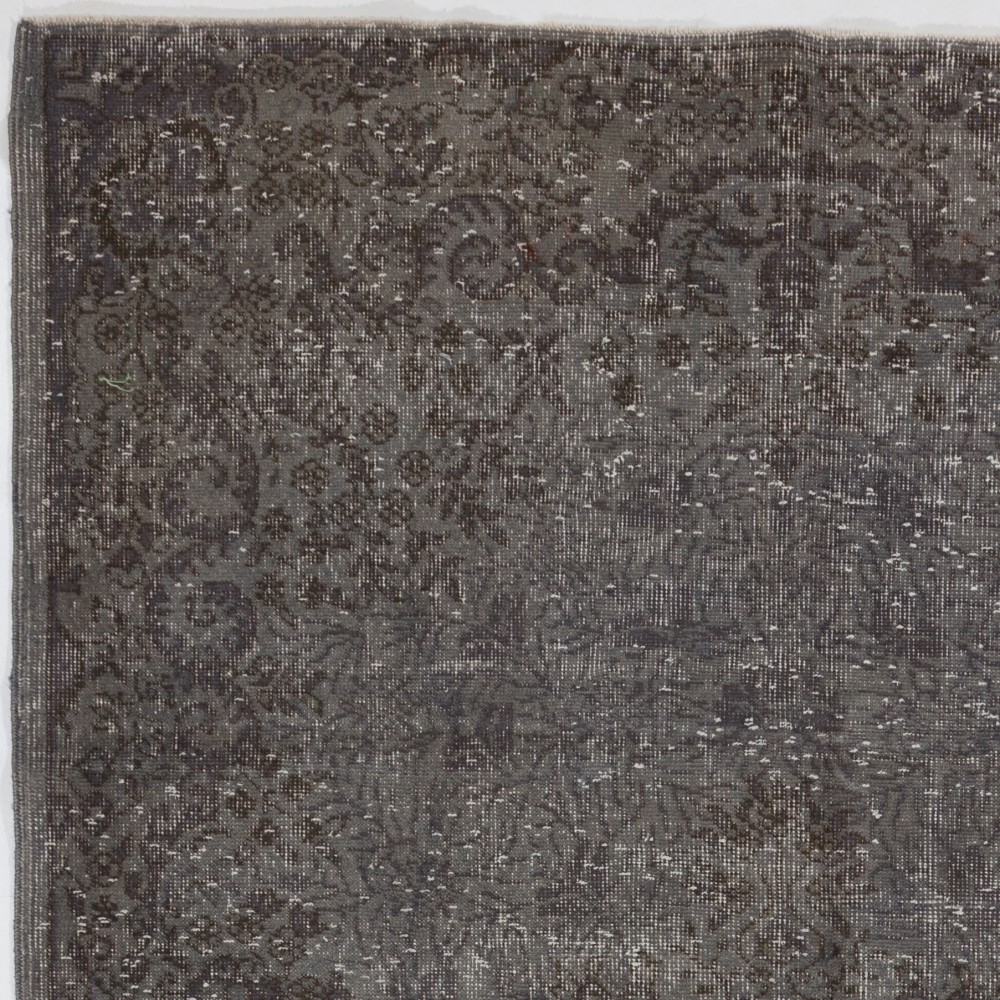Gray Color Overdyed Distressed Vintage Turkish Area Rug