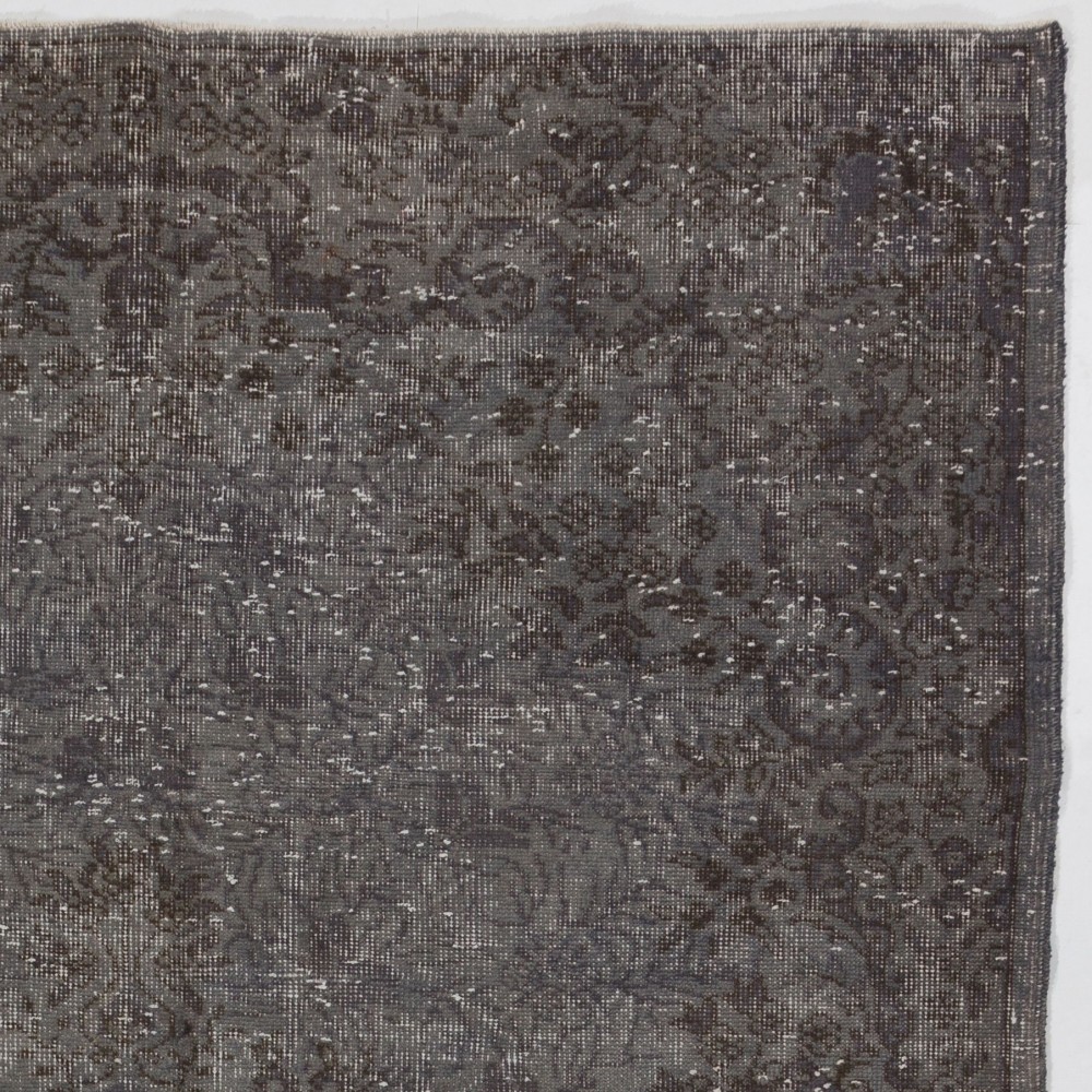 Gray Color Overdyed Distressed Vintage Turkish Area Rug