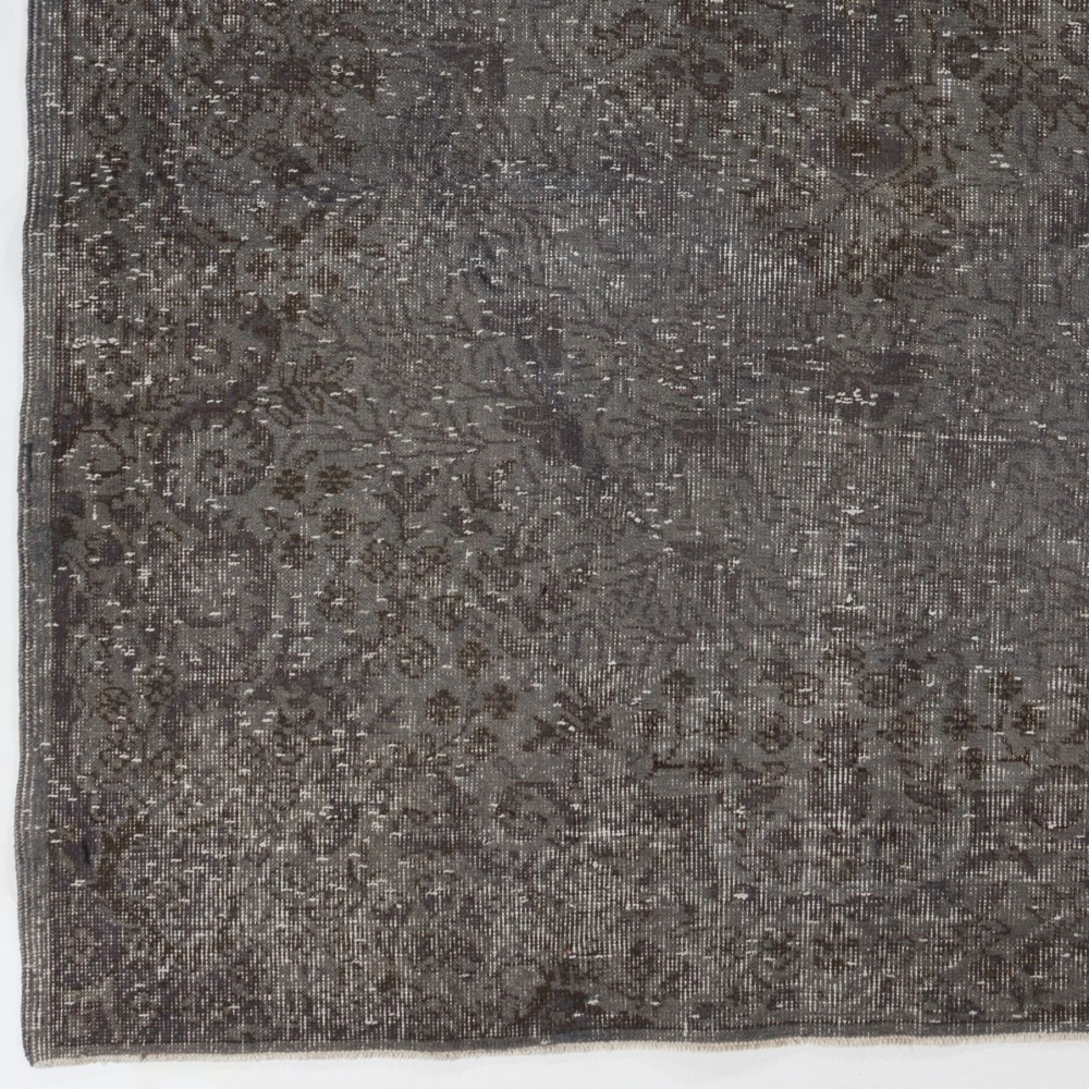 Gray Color Overdyed Distressed Vintage Turkish Area Rug