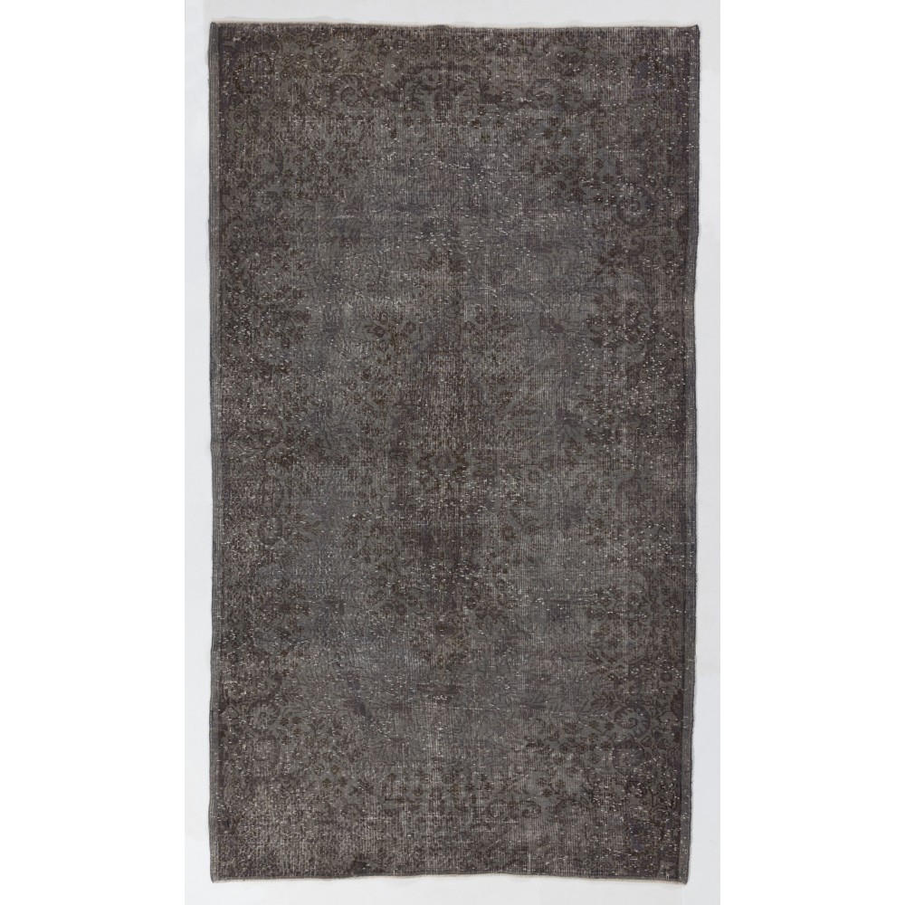Gray Color Overdyed Distressed Vintage Turkish Area Rug
