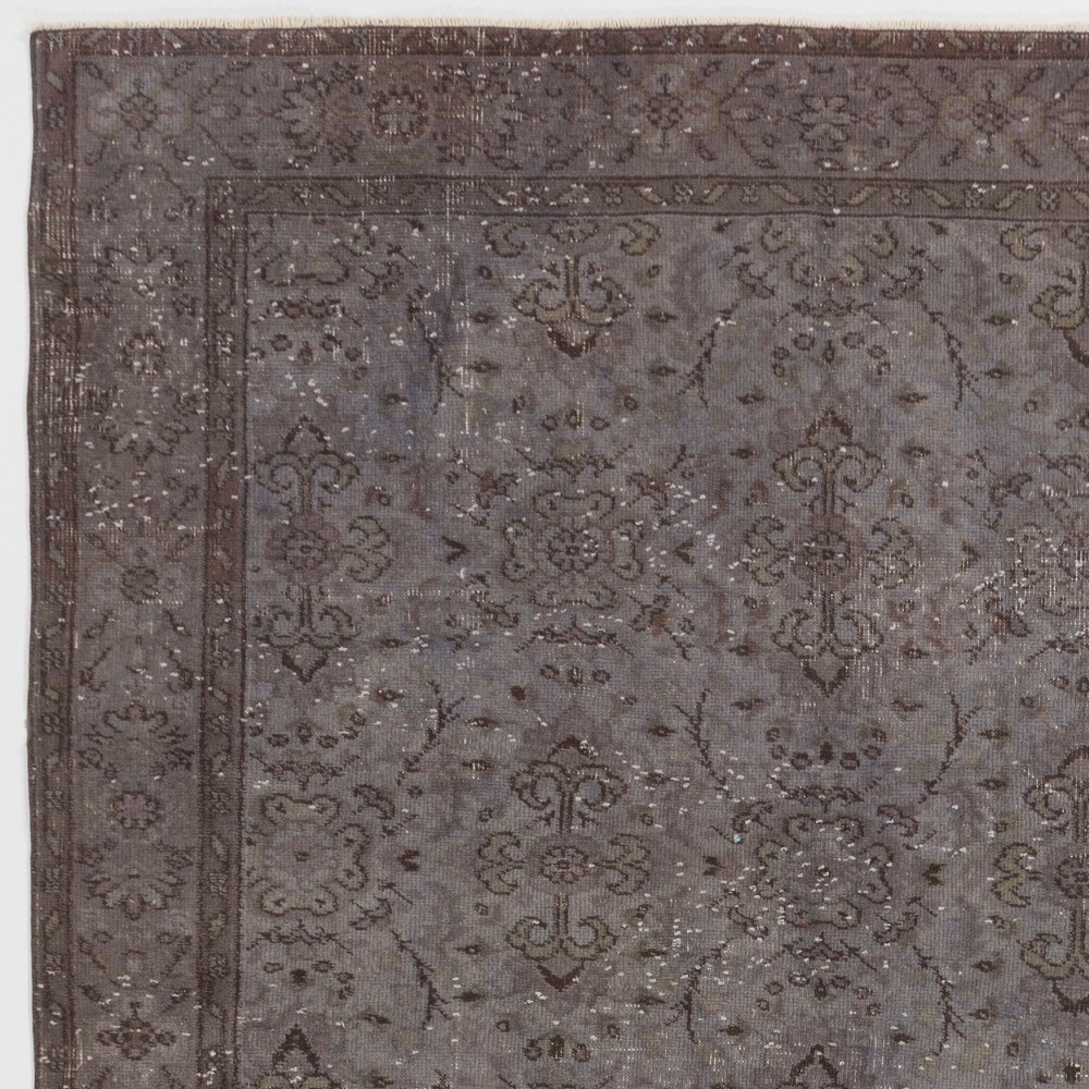 Handmade Turkish Rug in Gray Color, Modern Upcycled Wool Grey Rug