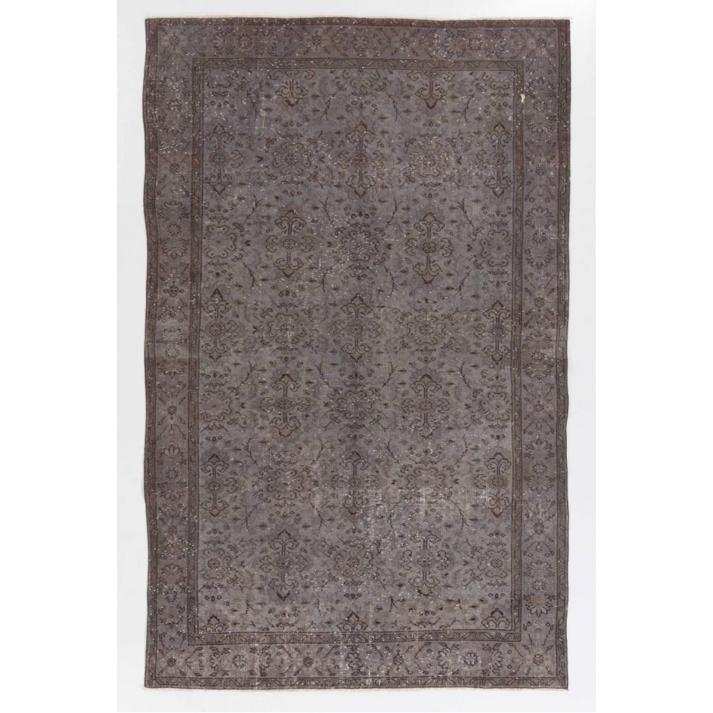 Handmade Turkish Rug in Gray Color, Modern Upcycled Wool Grey Rug