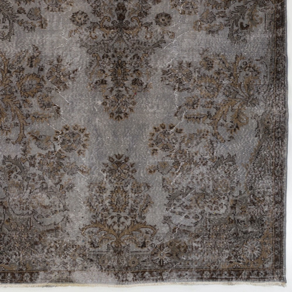 Handmade Turkish Rug in Gray Color, Modern Upcycled Wool Grey Rug