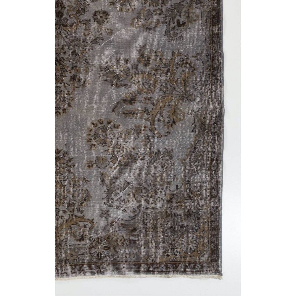 Handmade Turkish Rug in Gray Color, Modern Upcycled Wool Grey Rug
