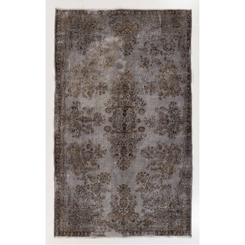 Handmade Turkish Rug in Gray Color, Modern Upcycled Wool Grey Rug
