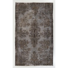 Handmade Turkish Rug in Gray Color, Modern Upcycled Wool Grey Rug
