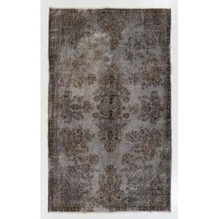 Handmade Turkish Rug in Gray Color, Modern Upcycled Wool Grey Rug