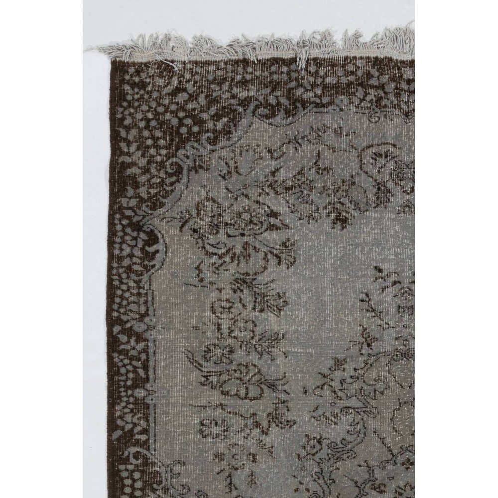 Gray Color Handmade Vintage Turkish Rug with Medallion Design