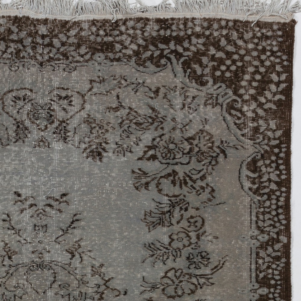 Gray Color Handmade Vintage Turkish Rug with Medallion Design