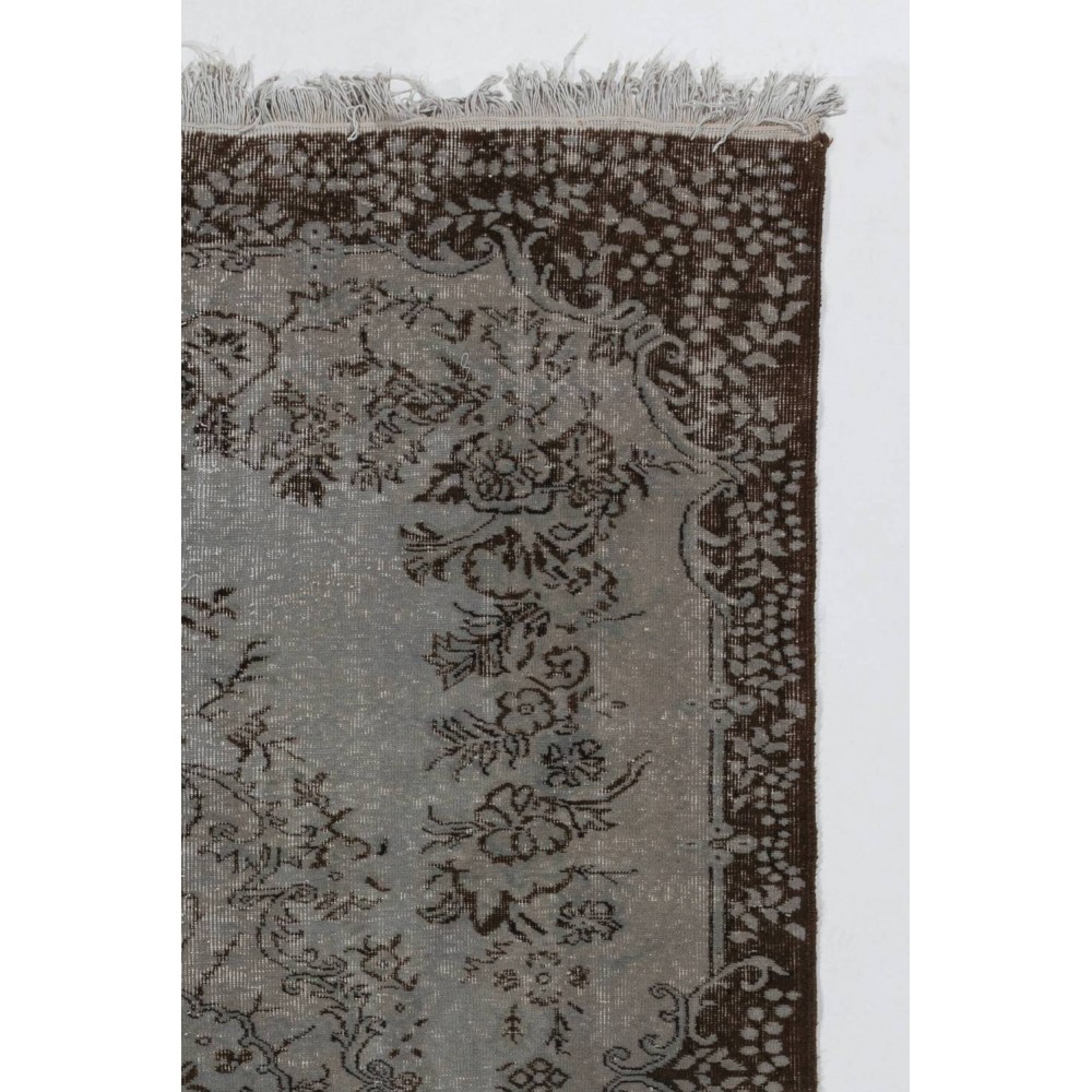 Gray Color Handmade Vintage Turkish Rug with Medallion Design
