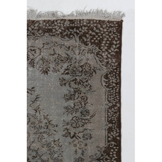 Gray Color OVERDYED Handmade Vintage Turkish Rug with Medallion Design Gray Color OVERDYED Handmade Vintage Turkish Rug with Medallion Design