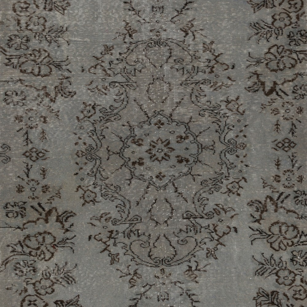 Gray Color Handmade Vintage Turkish Rug with Medallion Design