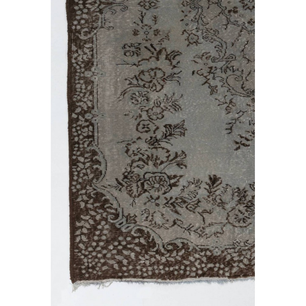 Gray Color Handmade Vintage Turkish Rug with Medallion Design