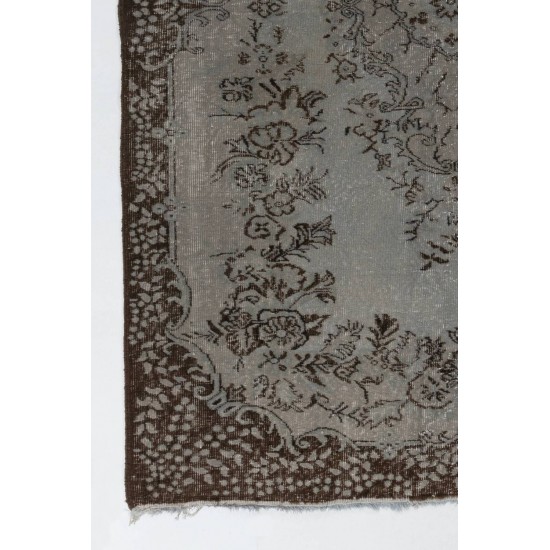 Gray Color OVERDYED Handmade Vintage Turkish Rug with Medallion Design Gray Color OVERDYED Handmade Vintage Turkish Rug with Medallion Design