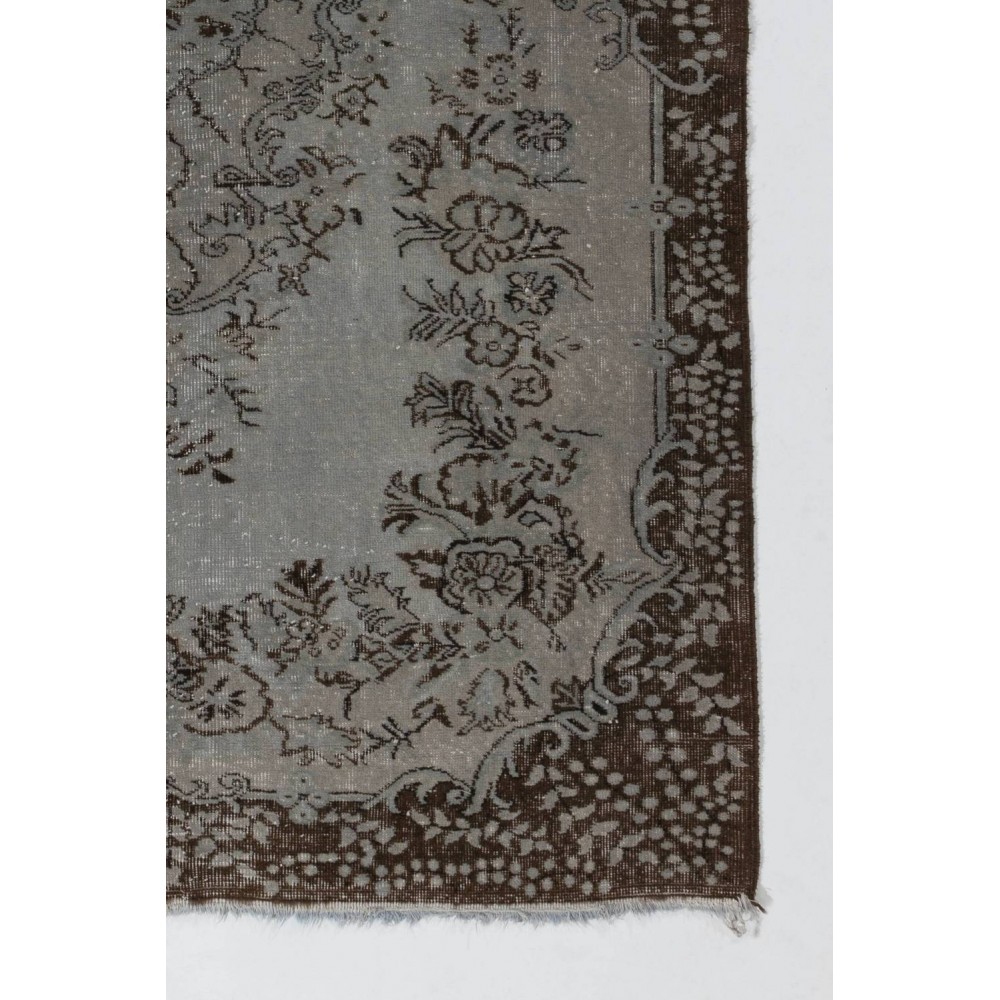Gray Color Handmade Vintage Turkish Rug with Medallion Design