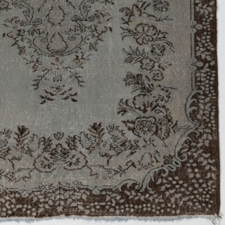 Gray Color Handmade Vintage Turkish Rug with Medallion Design