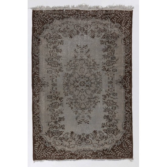 Gray Color OVERDYED Handmade Vintage Turkish Rug with Medallion Design Gray Color OVERDYED Handmade Vintage Turkish Rug with Medallion Design