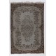 Gray Color OVERDYED Handmade Vintage Turkish Rug with Medallion Design