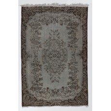 Gray Color Handmade Vintage Turkish Rug with Medallion Design