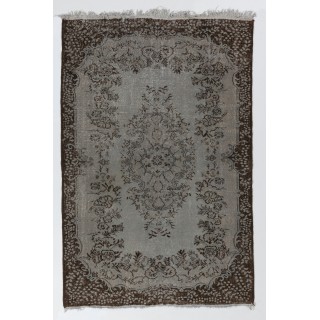 Gray Color Handmade Vintage Turkish Rug with Medallion Design
