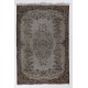Gray Color Handmade Vintage Turkish Rug with Medallion Design