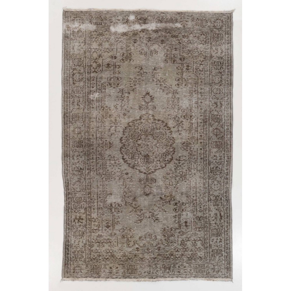 Handmade Turkish Rug in Gray Color, Modern Upcycled Wool Grey Rug