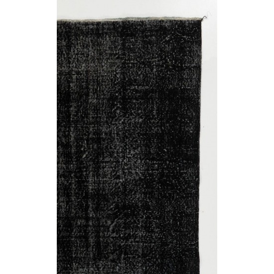 Distressed Vintage Handmade Turkish Rug Over-dyed in Black & Gray Color. 