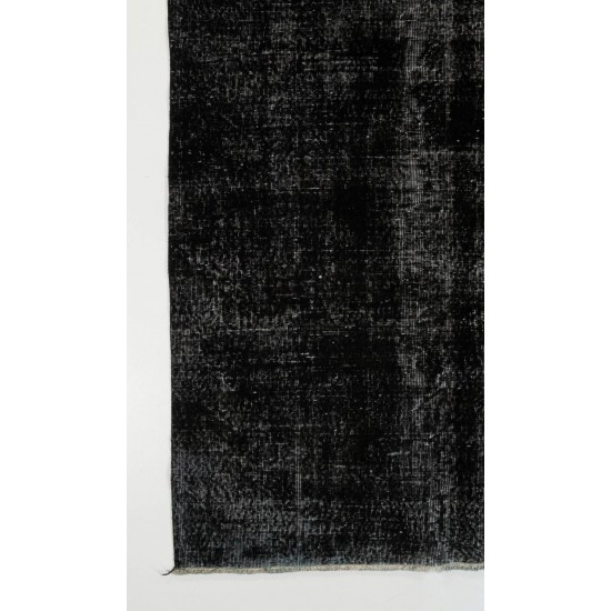 Distressed Vintage Handmade Turkish Rug Over-dyed in Black & Gray Color. 