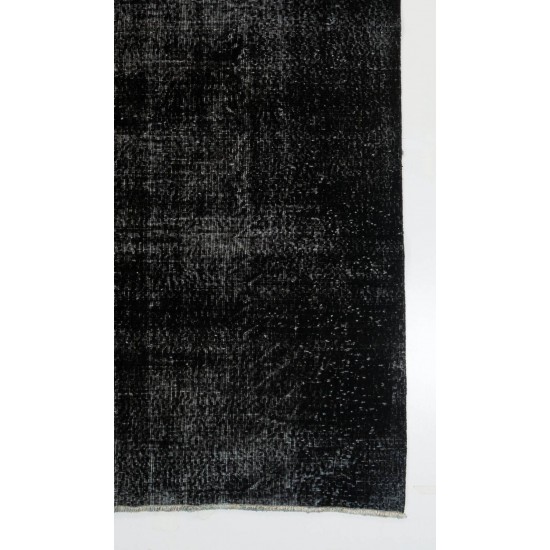 Distressed Vintage Handmade Turkish Rug Over-dyed in Black & Gray Color. 