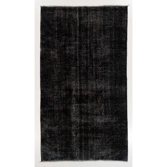 Distressed Vintage Handmade Turkish Rug Over-dyed in Black & Gray Color. 