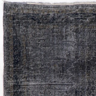 Handmade Turkish Rug in Black Color, Modern Upcycled Wool Rug