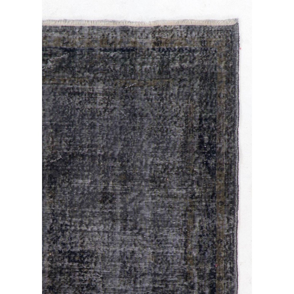 Handmade Turkish Rug in Black Color, Modern Upcycled Wool Rug