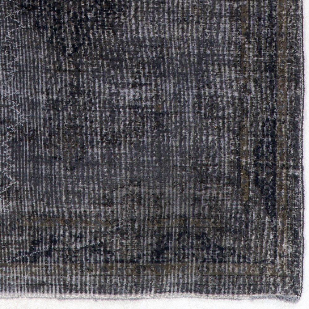 Handmade Turkish Rug in Black Color, Modern Upcycled Wool Rug