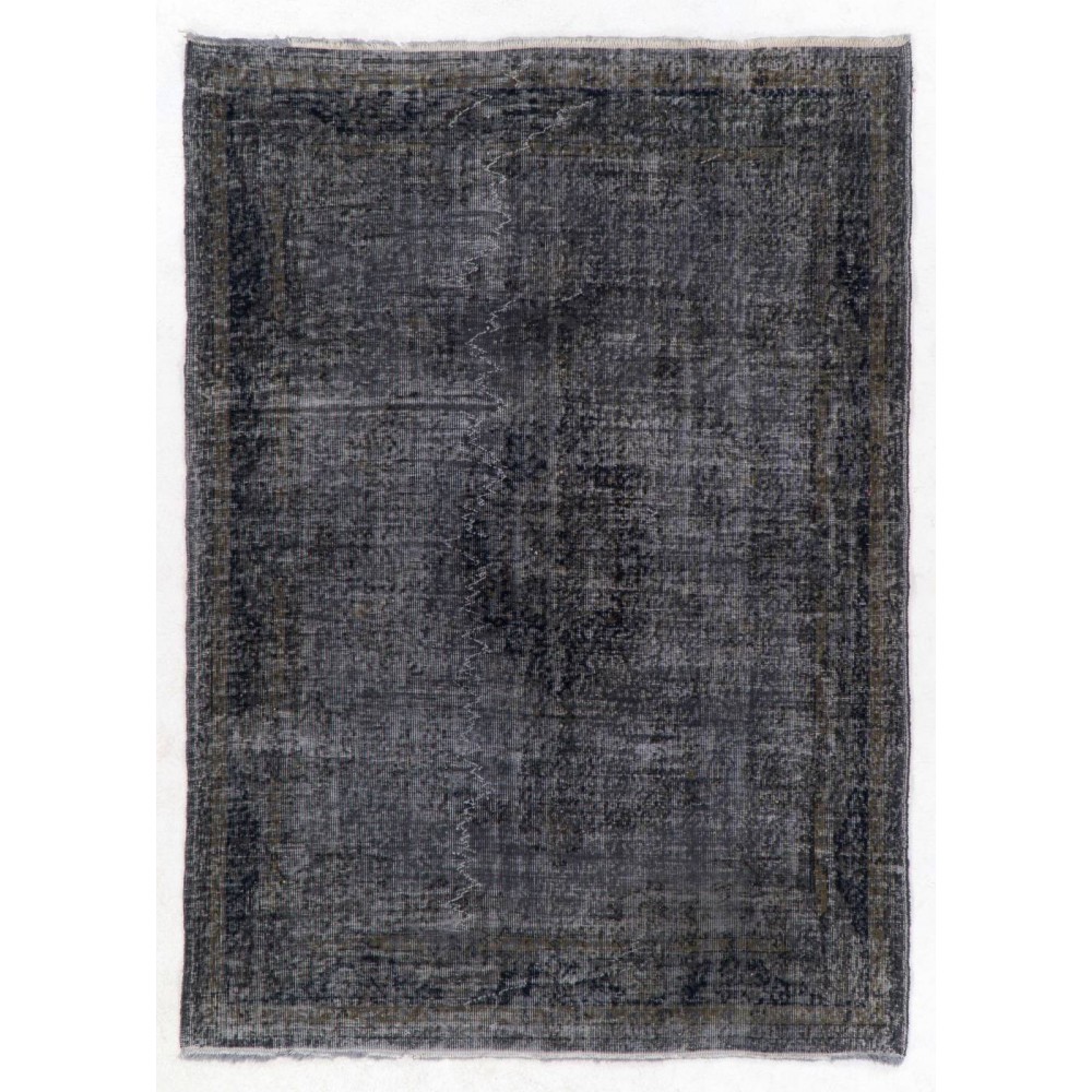 Handmade Turkish Rug in Black Color, Modern Upcycled Wool Rug