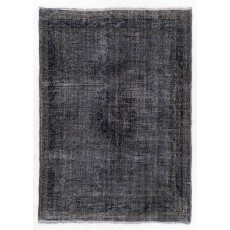 Handmade Turkish Rug in Black Color, Modern Upcycled Wool Rug