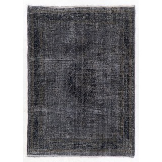 Handmade Turkish Rug in Black Color, Modern Upcycled Wool Rug