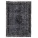 Handmade Turkish Rug in Black Color, Modern Upcycled Wool Rug